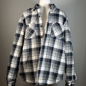 Telluride 100% Cotton Fleece Lined Flannel Button Up Jacket Mens Sz XL BLK/WHITE